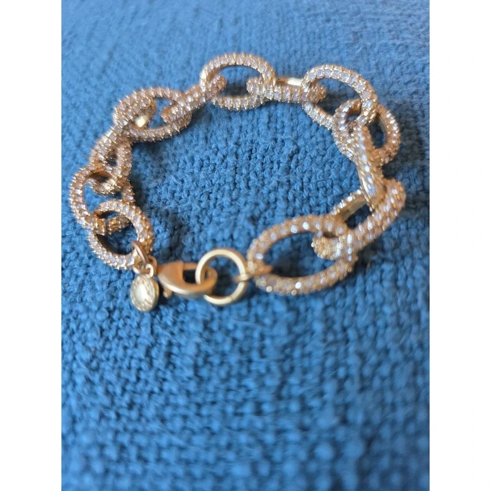 J Crew Bracelet Pave Crystal Link Gold Tone Chunky Rhinestone 7.5